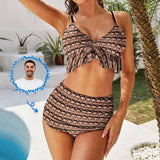 Custom Lover Face Seamless Women's Chest Ruffle Bikini Swimsuit