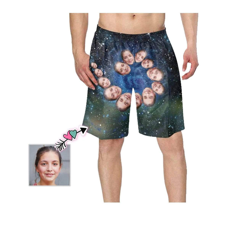 Custom Face Galaxy Personalized Photo Men's Elastic Beach Short