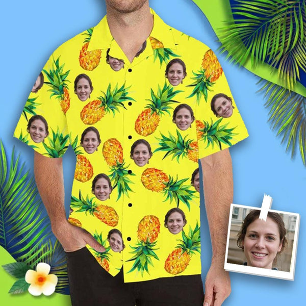 Custom Hawaiian Shirts with Face Pineapple Yellow Girlfriend Personalized Face Tropical Aloha Shirt