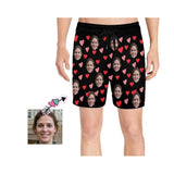 Custom Face Colorful Heart Men's Quick Dry Swim Shorts, Personalized Funny Swim Trunks