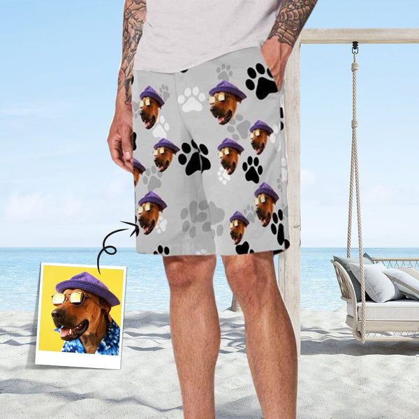 Custom Face Pet Paw Men's Elastic Beach Shorts