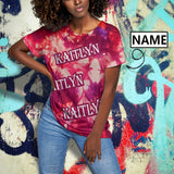 Custom Name Red Tie Dye Women's All Over Print T-shirt