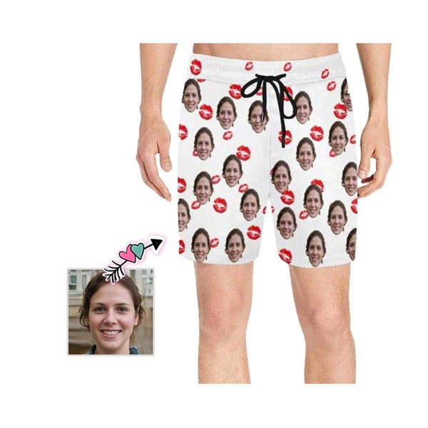 Custom Face Lips Men's Quick Dry Swim Shorts, Personalized Funny Swim Trunks