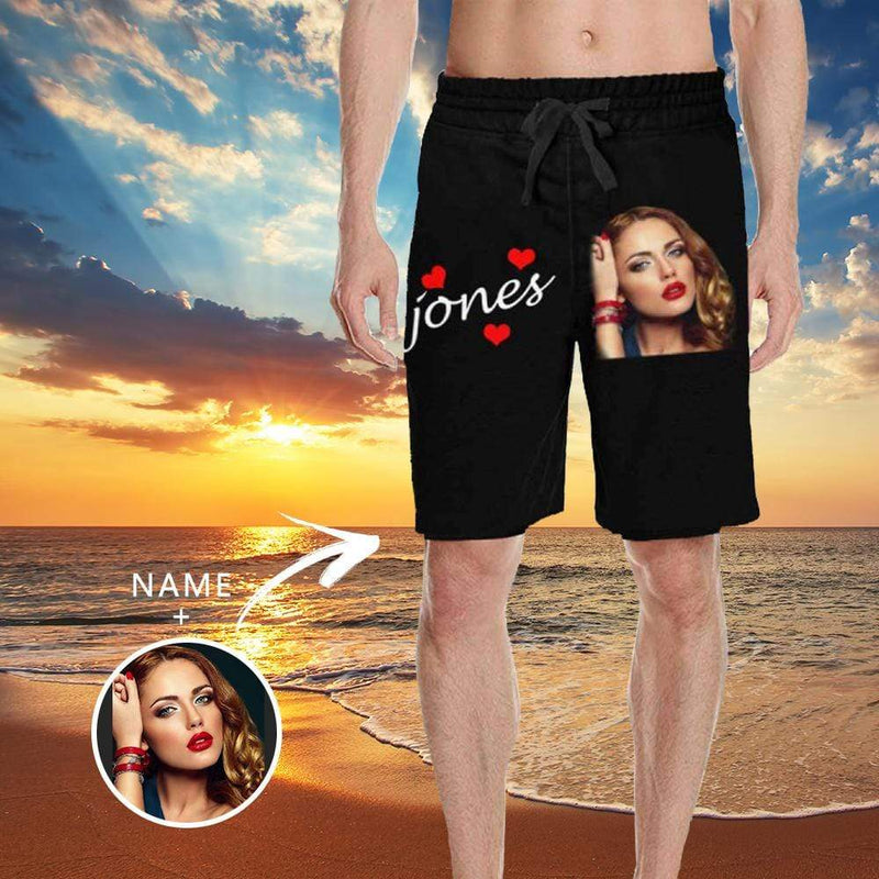 Custom Face&Name Simple Heart Personalized Photo Men's All Over Print Casual Shorts