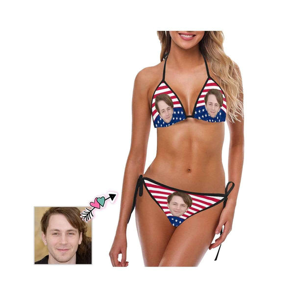 Custom Face American Flag Bikini Personalized Swimsuit Celebrate Holiday Party