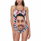 Custom Flag Face Net Swimsuit Personalized Women's Slip One Piece Bathing Suit Celebrate Holiday Party