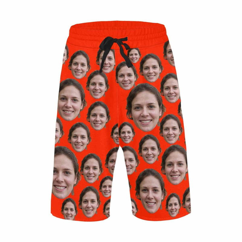 Custom Face Red Simple Men's All Over Print Casual Shorts