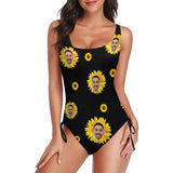 Custom Flower Face Swimsuits Personalized Women's New Drawstring Side One Piece Bathing Suit Honeymoons For Her