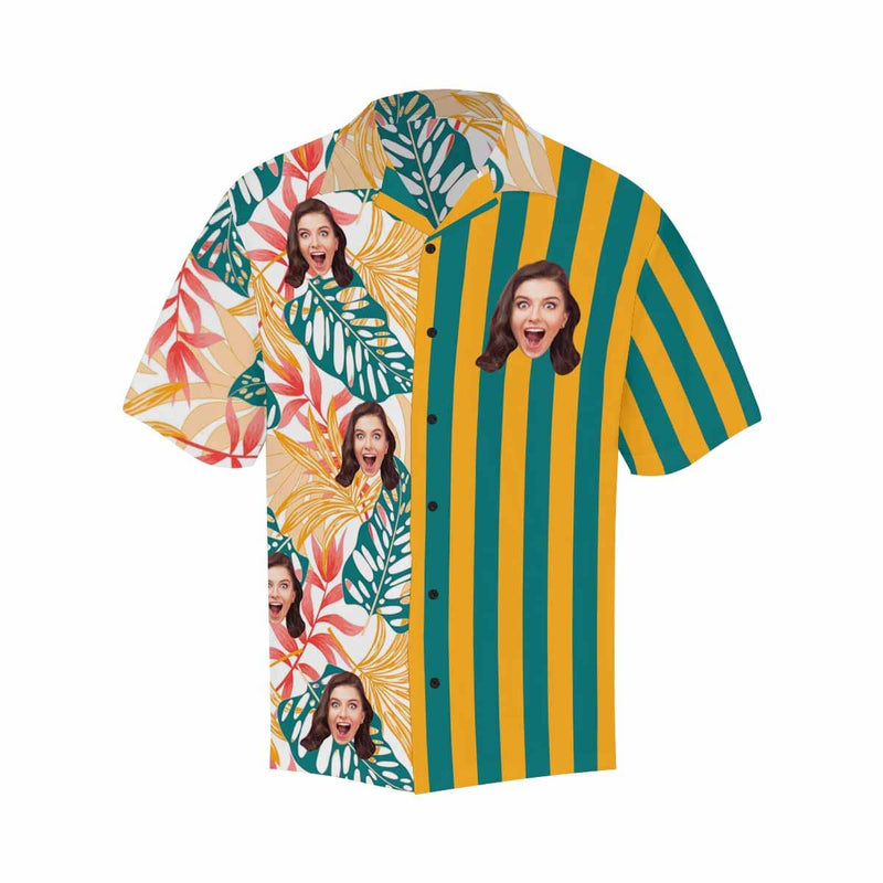 Personalized Face Fallen leaves Hawaiian Shirts Casual Men's Summer Shirts Personalied Shirt Add Your Custom Photo