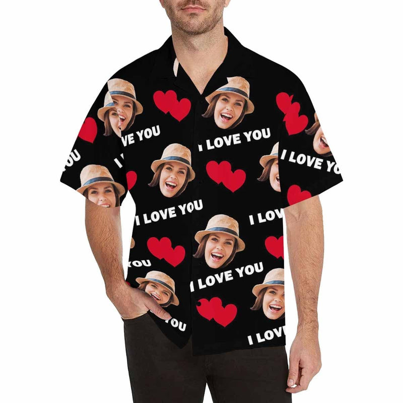 Personalized Hawaiian Shirts with Face I Love You Create Your Own Aloha Shirt Birthday Vacation Party Gift