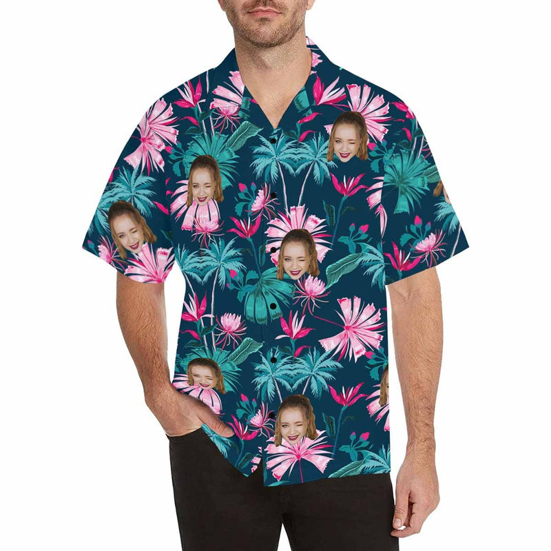 Custom Made Hawaiian Shirts with Face Pink Flower Create Your Own Hawaiian Shirt Personalise Face Aloha Shirt Gift For Him