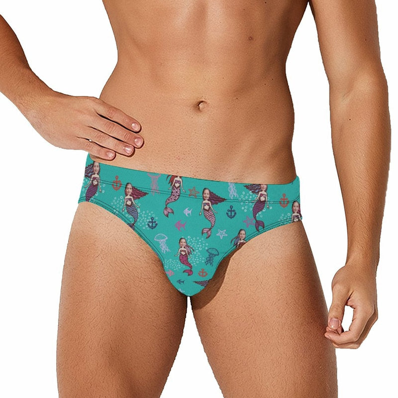 Custom Face Mermaids Men's Quick Dry Stretch Swimming Briefs