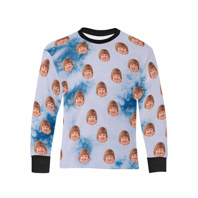 Custom Face Snowing Kids' Rib Cuff Long Sleeve T-shirt