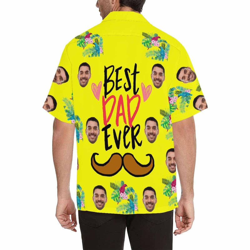 Custom Face Best Dad Ever Yellow Men's All Over Print Hawaiian Shirt