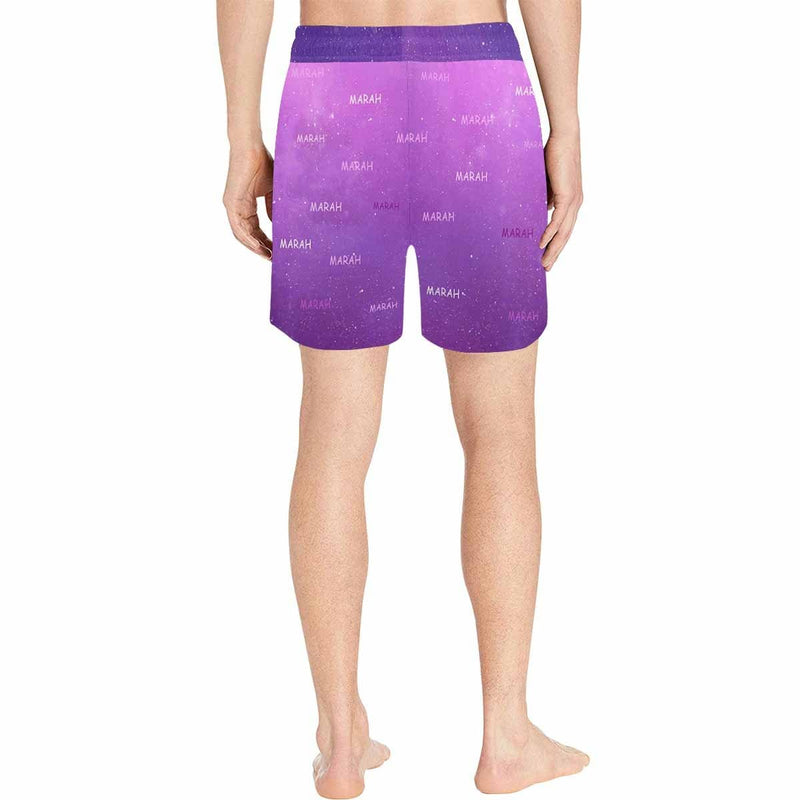 Custom Face&Name Astronaut Hero Purple Sky Men's Quick Dry Swim Shorts, Personalized Funny Swim Trunks