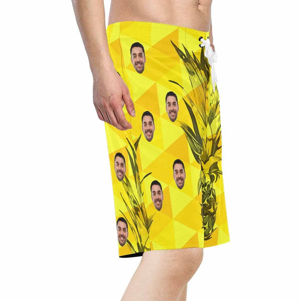 Custom Father Face Yellow Pineapple Men's Beach Shorts