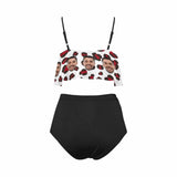 Custom Face Red Spotted Leopard Ruffle Bathing Suits Personalized Bikini Swimsuit Honeymoons For Her