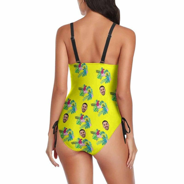 Custom Face Parrot Swimsuit Personalized Women's New Drawstring Side One Piece Bathing Suit Holiday Party