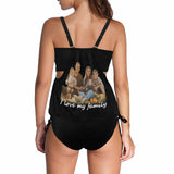 Custom Photo&Text Family Swimsuit Personalized Womens Tankini Top Sets Bikini Two Piece Bathing Suit