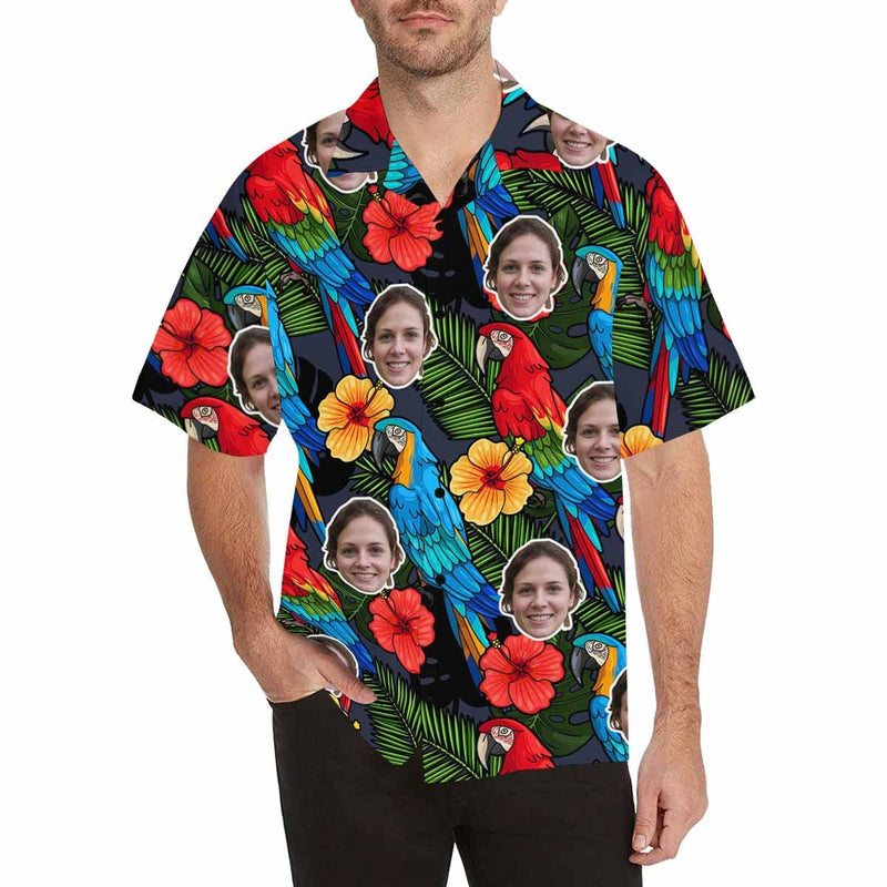 Custom Face Hawaiian Shirt Parrot Colorful Tropical Aloha Shirt Birthday Vacation Party Gift