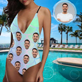 Custom Face Fish Scale Women's Lacing Backless One-Piece Swimsuit