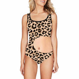 Personalized Fake Side Waist Leopard Women's Tank Top Bathing Swimsuit