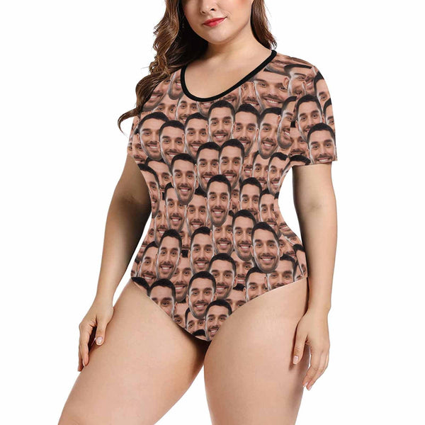 Custom Face Lover Women's Short Sleeve Bodysuit-Swimsuit-Bathing Suit