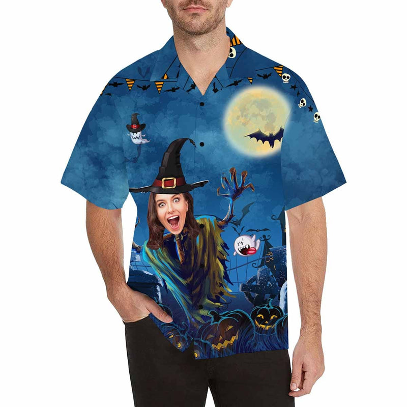 Custom Print Hawaiian Shirt with Face Halloween Funny Gift Custom Image Hawaiian Shirt for Husband or Boyfriend