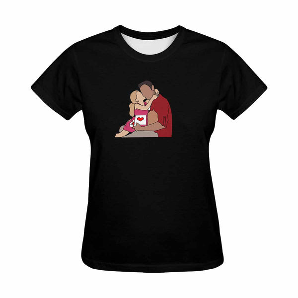 Custom Portrait Outline Shirt, Line Art Photo Shirt For Female, Custom Women's All Over Print T-shirt, Photo Outline Outfit For Daughter Black