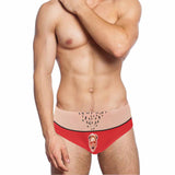 Custom Face Red And Flesh Color Swim Shorts Personalized Naughty Swim Briefs With Face