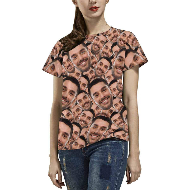 Personalized Face Seamless Inclined Head Matching Couple Print T Shirts Put Your Face on Tee Shirt