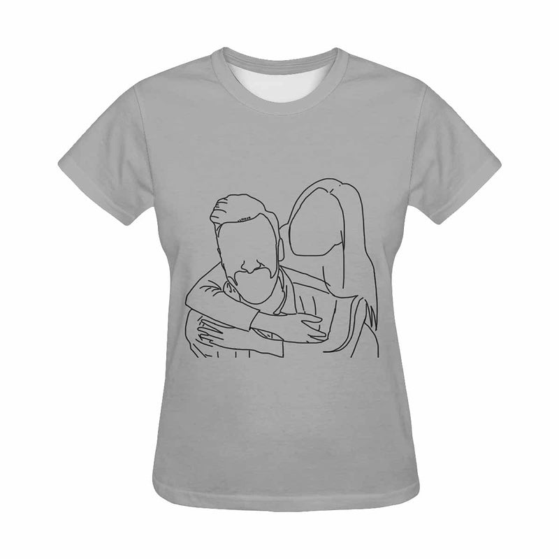 Custom Portrait Outline Shirt, Line Art Photo Shirt For Female, Custom Women's All Over Print T-shirt, Photo Outline Outfit For Couple