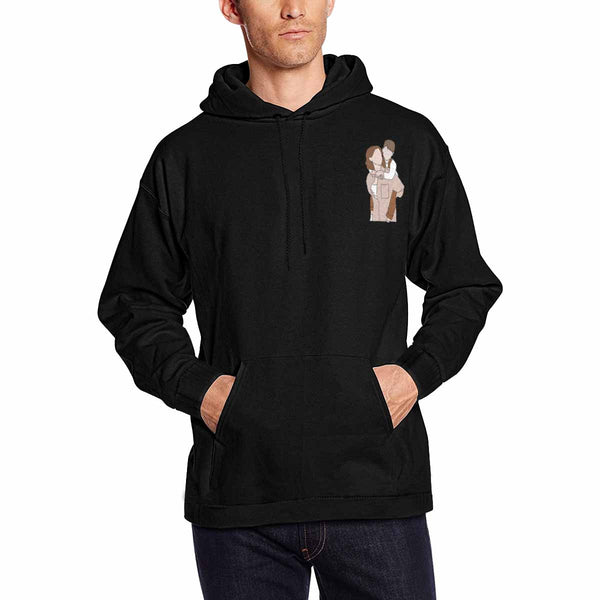 Custom Portrait Outline Shirt, Line Art Photo Shirt For Male, Custom Men's All Over Print Hoodie, Photo Outline Outfit For Father Black