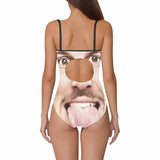 Custom Face Swimsuit Funny Photo Personalized Women's Slip One Piece Bathing Suit Birthday Girlfriend Gift