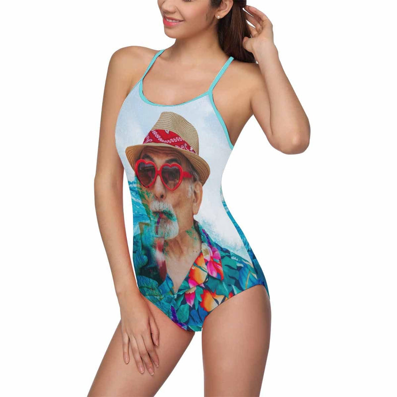 Custom Face Sea Wave Women's Slip One Piece Swimsuit