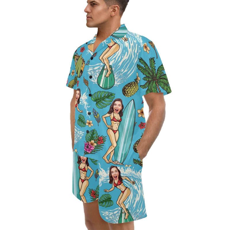 Custom Face Cool Happy Hawaiian Set Summer Holiday Hawaiian Shirt & Shorts Set