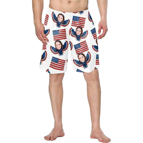 Custom Face Eagle Flag Personalized Photo Men's Elastic Beach Short