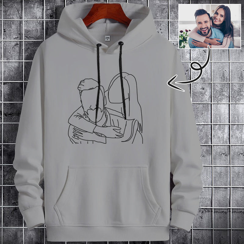 Custom Portrait Outline Shirt, Line Art Photo Shirt For Male, Custom Men's All Over Print Hoodie, Photo Outline Outfit For Couple