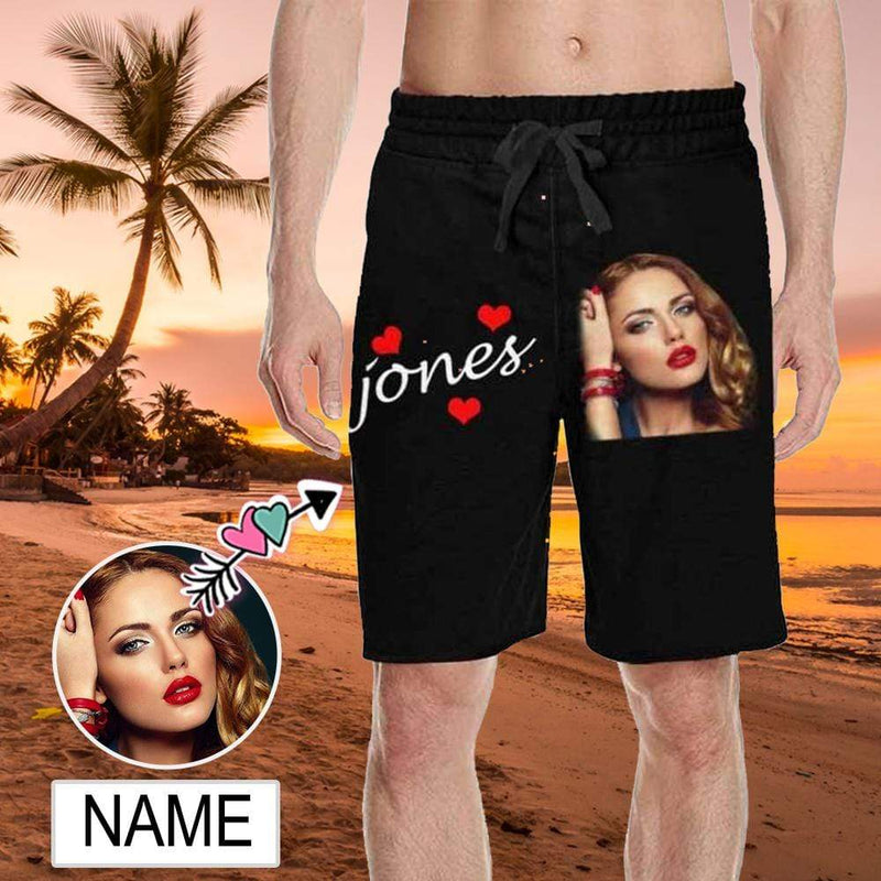 Custom Face&Name Simple Heart Personalized Photo Men's All Over Print Casual Shorts