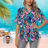 Custom Face Red Flower Women's Hawaiian Shirts