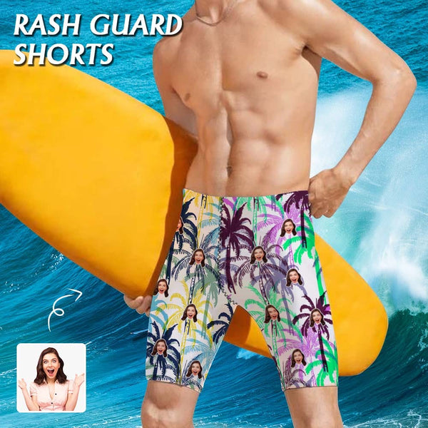 Custom Face Coconut Palms Men's Skinny Stretch Knee Length Swim Trunks