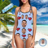 Custom Face Love Heart Blue Purple Women's Tank Top Bathing Swimsuit