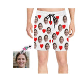Custom Face Simple Red Heart Men's Quick Dry Swim Shorts, Personalized Funny Swim Trunks