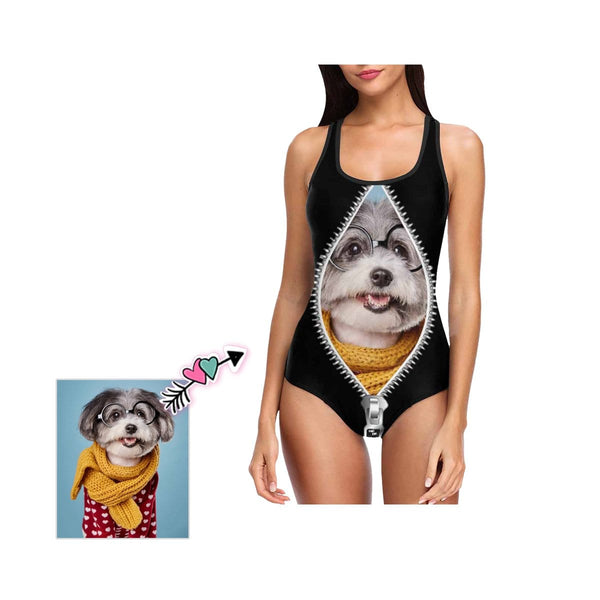 Custom Zipper Dog Face Women's One Piece Swimsuit