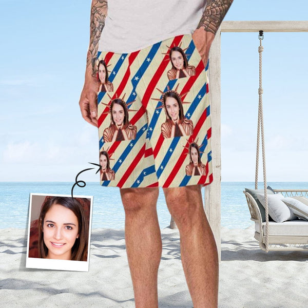 Custom Girlfriend Face Goddess Men's Elastic Beach Shorts