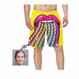 Custom Face Mouth Rainbow Personalized Photo Men's Elastic Beach Short