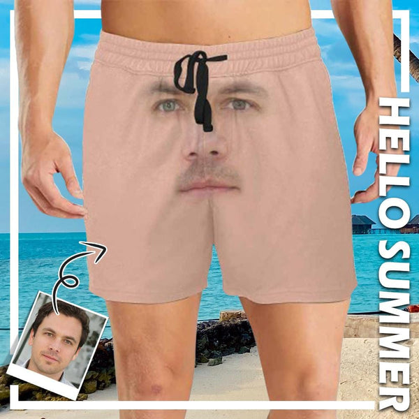 Custom Face Complexion Boyfriend Men's Quick Dry Swim Shorts, Personalized Funny Swim Trunks