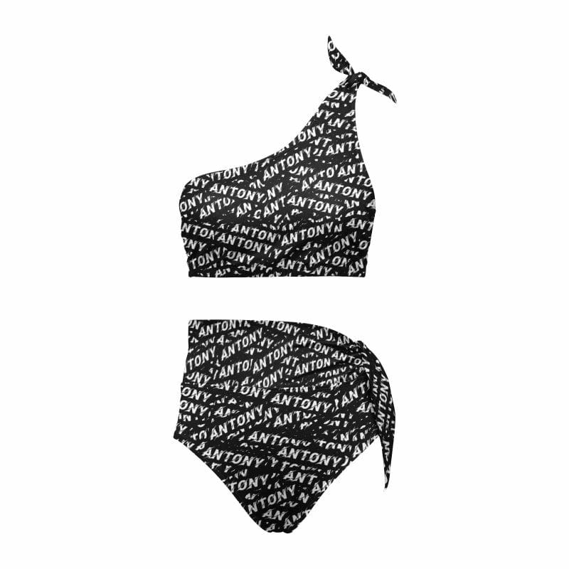 Custom Name Seamless Swimsuit Personalized One Shoulder Tie Crop Top&High-Waisted Bikini