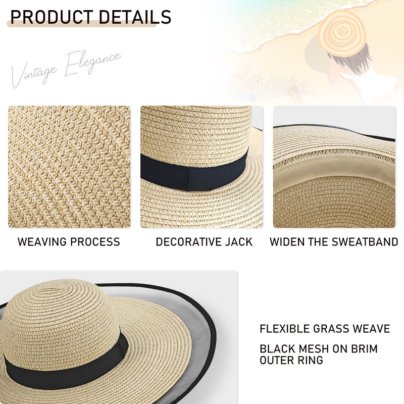 Personalized Name Women's Straw Hat Black Beige Custom Diy Name Hat (Embroidered Left Side)