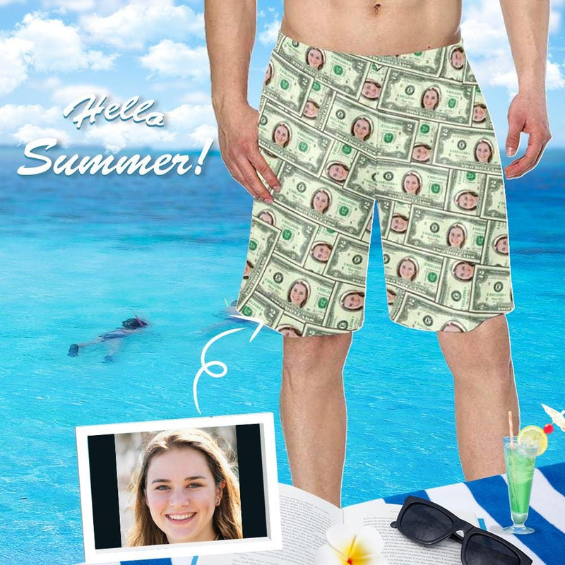 Custom Face Money Personalized Photo Men's Elastic Beach Short